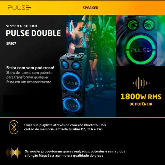 Caixa de Som Pulsebox 2 1100W Bluetooth Bivolt Pulse - SP510 - Pulse Sound  Novo