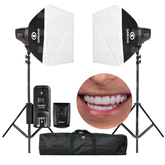 Kit 2 Flash para Fotografia Odonto Godox K150a 300w com Rádio Flash Ct16 110V Kit 2 Flash para Fotografia Odonto Godox K150a 300w com Rádio Flash Ct16 110V