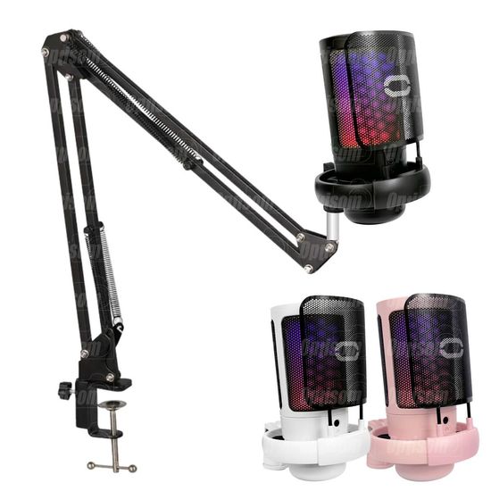 Microfone Gamer Rgb Usb Para Computador Mt-1060r Tomate + Braço Articulado Preto Microfone Gamer Rgb Usb Para Computador Mt-1060r Tomate + Braço Articulado Preto