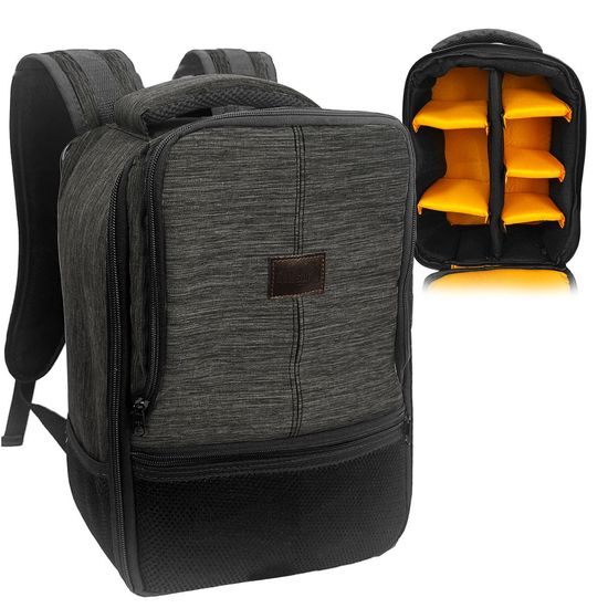 Mochila Fotográfica Fuzy II Acolchoada Para Câmeras, Lentes e Notebook Cinza Grafite Mochila Fotográfica Fuzy II Acolchoada Para Câmeras, Lentes e Notebook Cinza Grafite