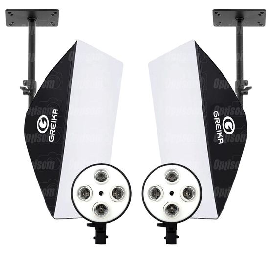 Kit Iluminação 2 Softbox Para Lampada Quadruplo Greika 50x70 + Suporte Teto E Parede Kit Iluminação 2 Softbox Para Lampada Quadruplo Greika 50x70 + Suporte Teto E Parede