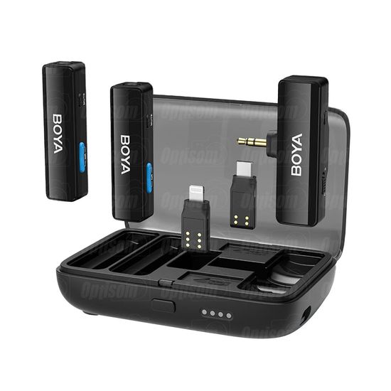 Microfone Lapela  Duplo Sem Fio Boya Link para iPhone Android Câmeras Notebook