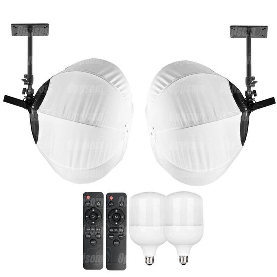Kit 2 Softbox Lanterna Balão Chines Greika 65cm Com Lampada + Suporte Teto Parede Kit 2 Softbox Lanterna Balão Chines Greika 65cm Com Lampada + Suporte Teto Parede