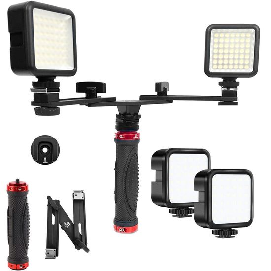 Estabilizador De Mão Manopla Greika + Iluminação Luz Led Duplo Estabilizador De Mão Manopla Greika + Iluminação Luz Led Duplo