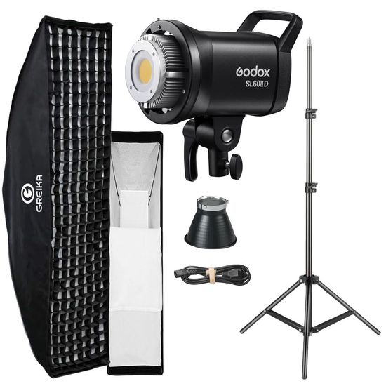 Kit Luz Contínua Godox Sl60ii + Softbox Bowens 35x140cm + Tripé 2,6m Kit Luz Contínua Godox Sl60ii + Softbox Bowens 35x140cm + Tripé 2,6m