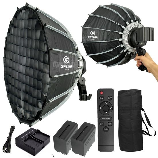 Softbox Parabolico Grid Greika 55cm Lampada Led Bicolor 100w Montagem Rápida + Baterias Softbox Parabolico Grid Greika 55cm Lampada Led Bicolor 100w Montagem Rápida + Baterias