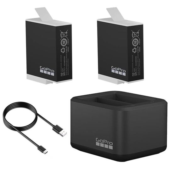 Carregador Duplo Gopro + 2 Baterias Gopro Enduro Para Hero 12 Hero 11 Carregador Duplo Gopro + 2 Baterias Gopro Enduro Para Hero 12 Hero 11