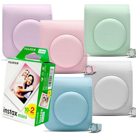 Bolsa Case Para Camera Instax Mini 12 Original + Filme 20 Fotos Azul Bolsa Case Para Camera Instax Mini 12 Original + Filme 20 Fotos Azul