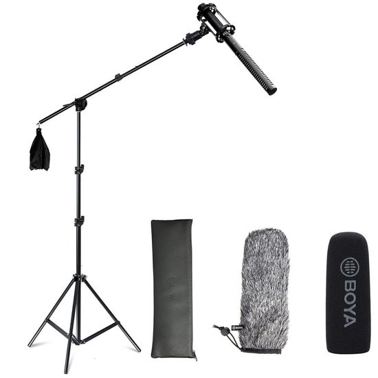Kit Microfone Shotgun Boya Bm6060l Super-cardioide + Suporte Tripé Girafa Boom Kit Microfone Shotgun Boya Bm6060l Super-cardioide + Suporte Tripé Girafa Boom