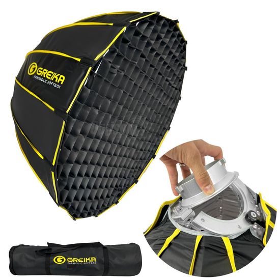 Softbox Dobrável Bowens com Grid 90cm Greika Montagem Rápida para Estúdio Softbox Dobrável Bowens com Grid 90cm Greika Montagem Rápida para Estúdio