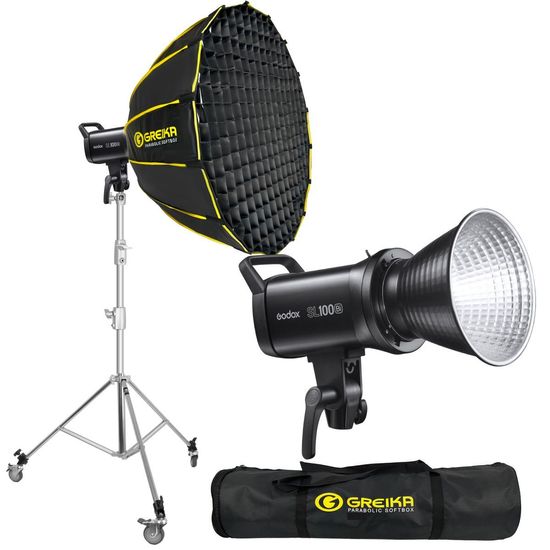 Kit Iluminação Led Foto E Vídeo Godox Sl100d Com Softbox 90 Grid E Tripé Rodinhas Inox