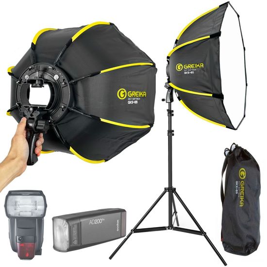 Softbox Para Flash Speedlite Universal Greika Montagem Rápida 65cm + Tripé Softbox Para Flash Speedlite Universal Greika Montagem Rápida 65cm + Tripé