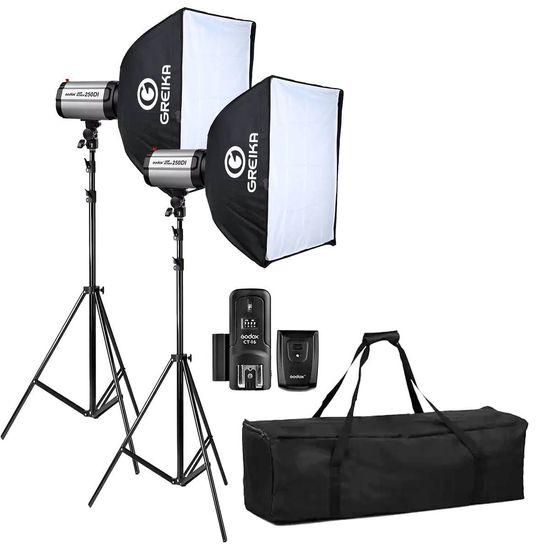 Kit Iluminação Fotográfica Godox 250DI 500W Completa Odonto + Ráido Flash 220V