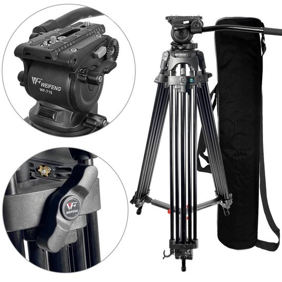 Tripe Video Profissional Hidráulico 1,76m 9kg Weifeng Greika Tripe Video Profissional Hidráulico 1,76m 9kg Weifeng Greika