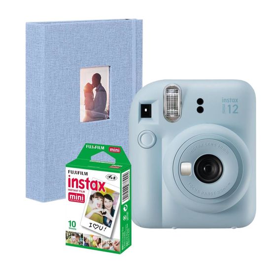 Camera Instax Mini 12 com Filme 10 Fotos + Álbum Revela Foto na hora Azul