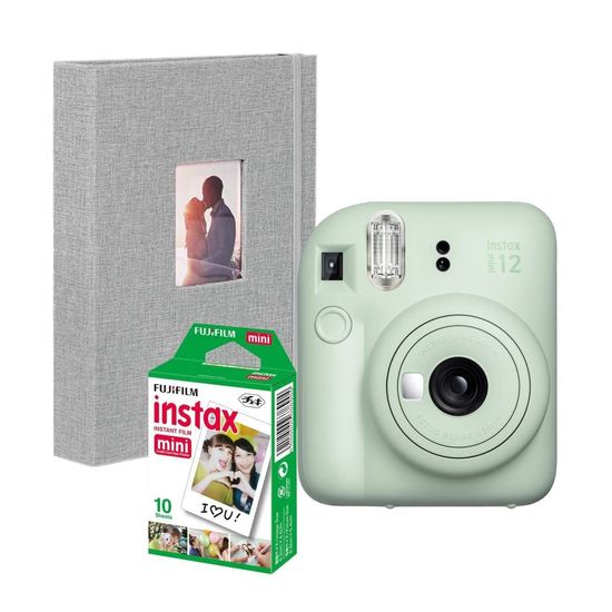 Camera Instax Mini 12 com Filme 10 Fotos + Álbum Revela Foto na hora Verde