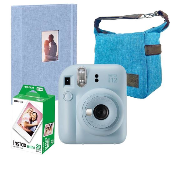 Combo Camera Instax Mini Revela Foto + 20 Fotos + Bolsa + Álbum Azul