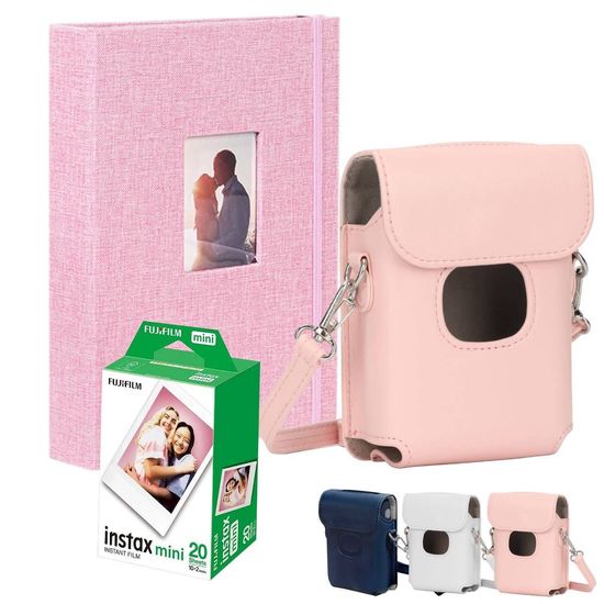 Bolsa Capa Para Impressora Instax Mini Link 2 + Album + 20 Fotos Rosa