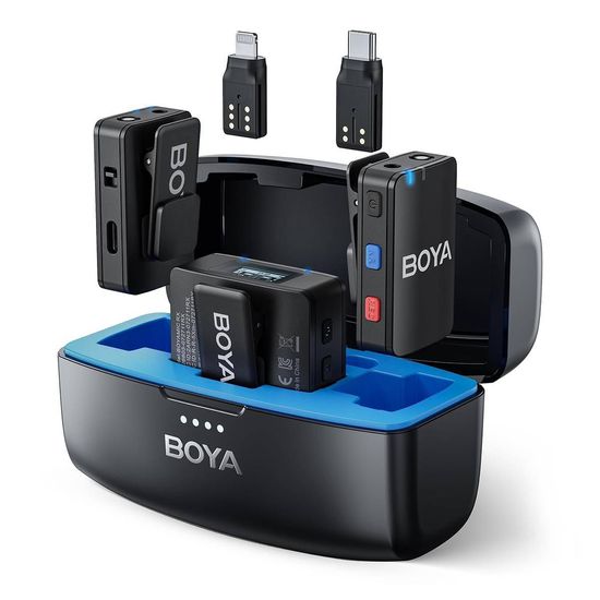 Microfone Lapela Duplo E Gravador Sem Fio Boyamic Para Iphone Android Câmeras Dslr Microfone Lapela Duplo E Gravador Sem Fio Boyamic Para Iphone Android Câmeras Dslr