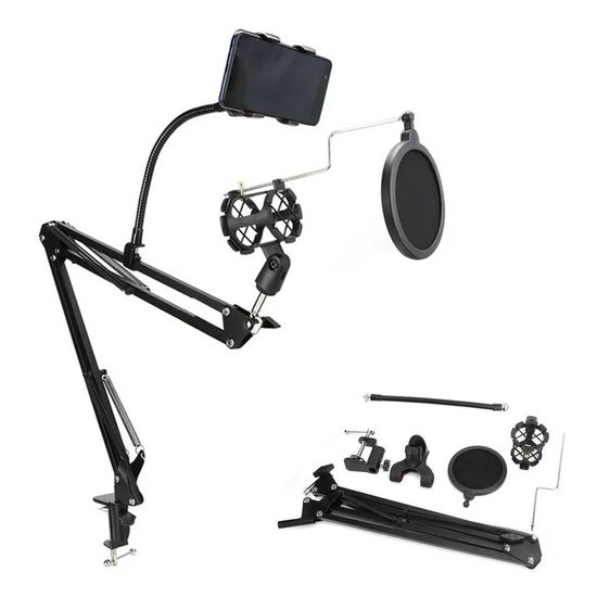 Suporte De Mesa Articulado Greika Para Microfones + Suporte Celular Universal Suporte De Mesa Articulado Greika Para Microfones + Suporte Celular Universal