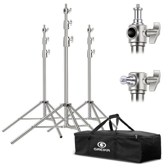 Kit 3 Tripés De Iluminação Inoxidável Greika Fcs288l Para Até 15kg + Bolsa De Transporte Kit 3 Tripés De Iluminação Inoxidável Greika Fcs288l Para Até 15kg + Bolsa De Transporte