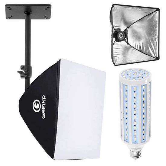 Kit Iluminação Softbox 40x40 Teto E Parede Com Lampada Bivolt 80w Greika