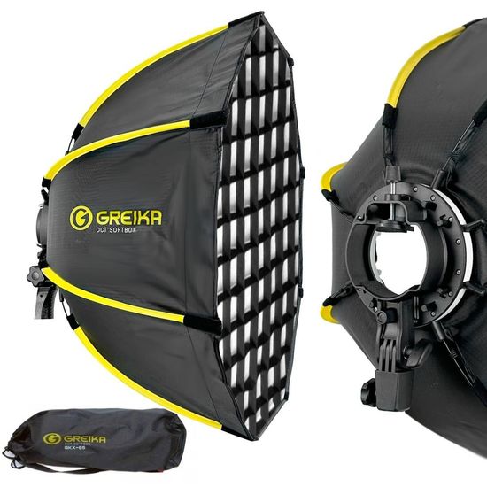 Softbox Com Grid Para Flash Cabeça Redonda Greika Montagem Rápida 65cm Softbox Com Grid Para Flash Cabeça Redonda Greika Montagem Rápida 65cm