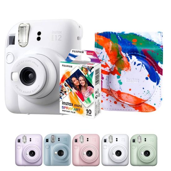 Camera Instantanea Instax Mini 12 Kit Original com Filme Spray + Bolsa Branca Camera Instantanea Instax Mini 12 Kit Original com Filme Spray + Bolsa Branca