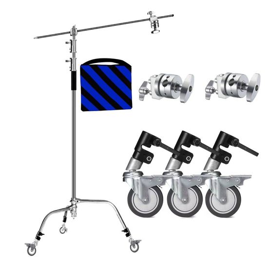 Tripé Estudio Girafa com Rodinhas Inox CS330 Greika + Braço Articulado Haste 128cm Tripé Estudio Girafa com Rodinhas Inox CS330 Greika + Braço Articulado Haste 128cm