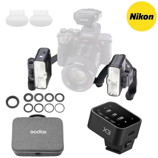 Kit Flash Macro Dental Duplo Godox Mf12-dk3 + Rádio Flash X3 Para Câmeras Nikon