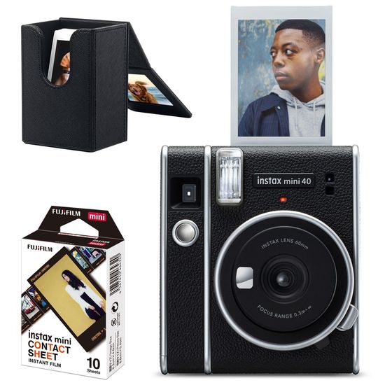 Kit Câmera Instax Mini 40 Preta Clássica + Filme Contact Sheet + Porta Fotos Kit Câmera Instax Mini 40 Preta Clássica + Filme Contact Sheet + Porta Fotos