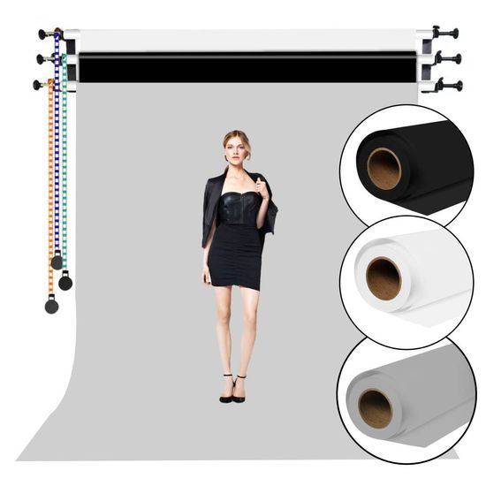 Kit 3 Fundo Infinito 2x5 Preto Branco Cinza + Suporte Teto Parede Greika Kit 3 Fundo Infinito 2x5 Preto Branco Cinza + Suporte Teto Parede Greika