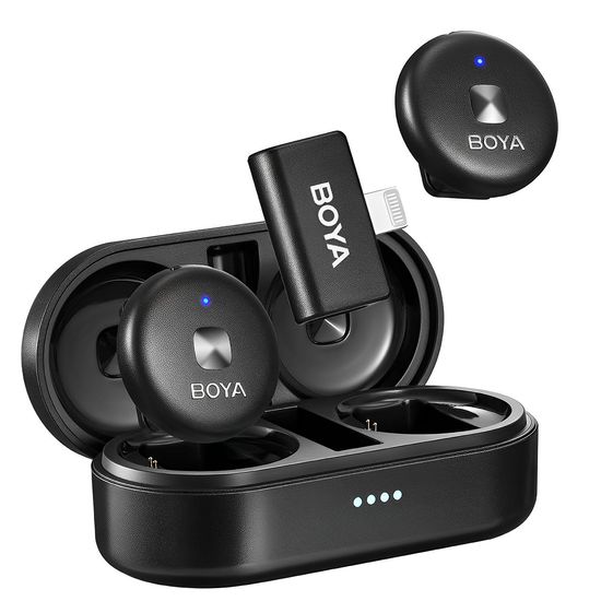 Sistema De Microfone Lapela Sem Fio Boya Omic Para 2 Pessoas iPhone Lightning Sistema De Microfone Lapela Sem Fio Boya Omic Para 2 Pessoas iPhone Lightning