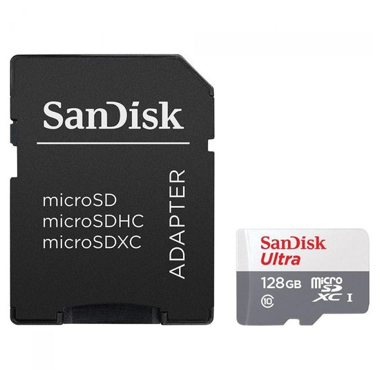 Cartão De Memória Sandisk 128 Gb Ultra Uhs-i Microsdxc Com Adaptador Sd Cartão De Memória Sandisk 128 Gb Ultra Uhs-i Microsdxc Com Adaptador Sd