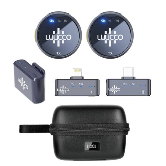 Microfone Lapela Duplo Sem Fio Tipo Moeda Luucco K2 Combo USB-C Lightning P2 Microfone Lapela Duplo Sem Fio Tipo Moeda Luucco K2 Combo USB-C Lightning P2