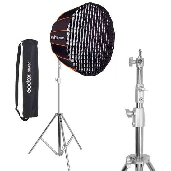 Softbox Com Grid 90cm Parabólico Godox Qr-p90 Bowens Montagem Rápida + Tripé Inox