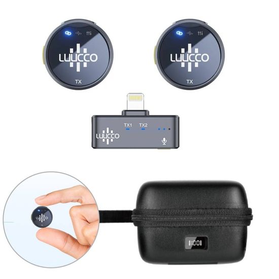 Microfone Lapela Duplo Sem Fio para iPhone Lightning Luucco Airwave K2 Microfone Lapela Duplo Sem Fio para iPhone Lightning Luucco Airwave K2