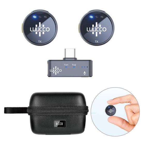 Microfone Lapela Sem Fio Duplo USB-C tipo Moeda para iPhone Android Luucco K2 Microfone Lapela Sem Fio Duplo USB-C tipo Moeda para iPhone Android Luucco K2