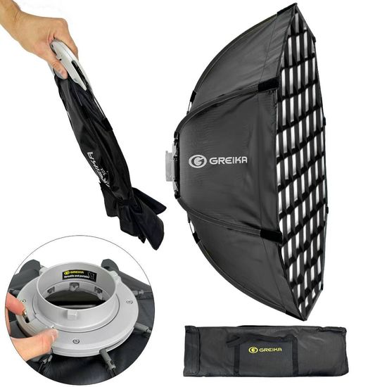 Softbox Com Grid Greika 120cm Dobrável Bowens Preto E Cinza Softbox Com Grid Greika 120cm Dobrável Bowens Preto E Cinza
