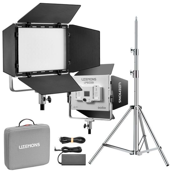 Painel De Led Bicolor Godox Lp600bi 60w Cri 96 + Tripé Inox Greika Glf-x2 2 Metros Painel De Led Bicolor Godox Lp600bi 60w Cri 96 + Tripé Inox Greika Glf-x2 2 Metros