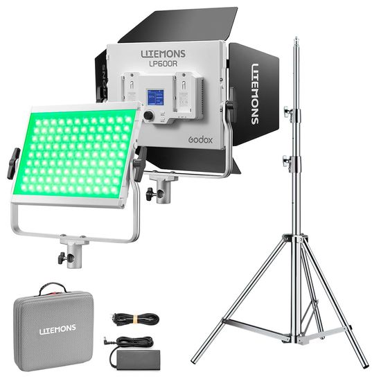 Painel De Led Rgb Godox Lp600r 60w Cri 96 + Tripé Inox Greika Glf-x2 2 Metros