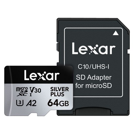 Cartão De Memória Micro Sd Lexar 64gb 205mb/s Silver Plus Com Adaptador Sd Cartão De Memória Micro Sd Lexar 64gb 205mb/s Silver Plus Com Adaptador Sd