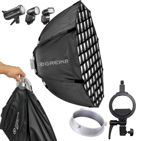 Softbox Bowens Octagonal Greika GKH-45PC 45cm + Suporte Para Flash Speedlight Softbox Bowens Octagonal Greika GKH-45PC 45cm + Suporte Para Flash Speedlight