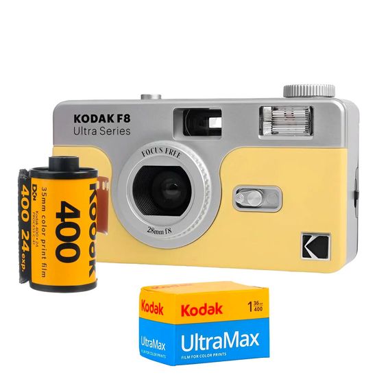 Câmera De Filme Analógica Kodak Ultra F8 Amarela + Filme Kodak Ultramax ISO 400 24 Poses Câmera De Filme Analógica Kodak Ultra F8 Amarela + Filme Kodak Ultramax ISO 400 24 Poses